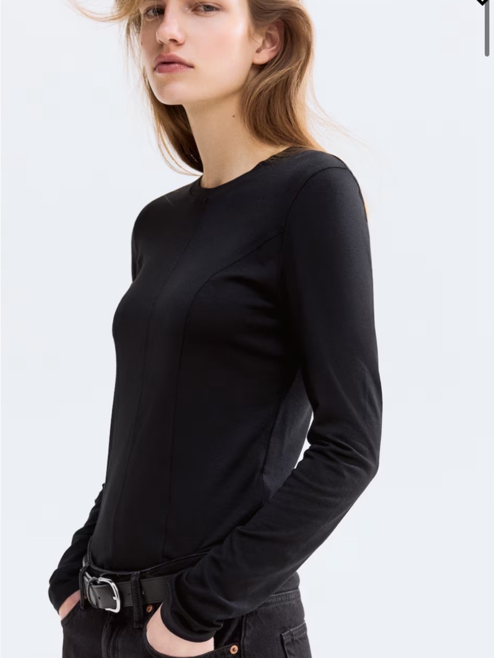 Black Wool Base Layer Top Shirt Black Long Sleeve Med H&M Fall Winter Hiking EUC